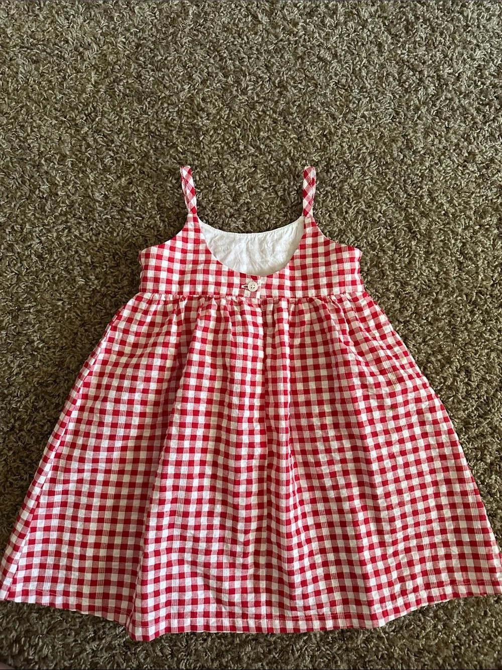 GAP Red and White Gingham Spaghetti-Strap Dress